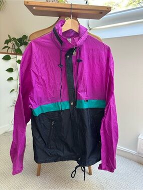 K-Way Magenta, Teal & Black Colorblock Windbreaker